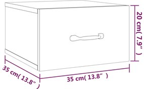 Mesa cabeceira montagem na parede 35x35x20 cm cinzento cimento