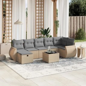 8 pcs conj. sofás jardim c/ almofadões vime PE bege misturado