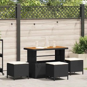 Conjunto de Jantar para Jardim de 4 Peças com Almofadas Preto Rattan de Polietileno Acácia