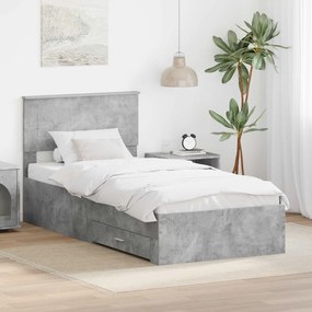 vidaXL Estrutura da Cama com gaveta Cinza Concreto e Prata 75 x 190 cm
