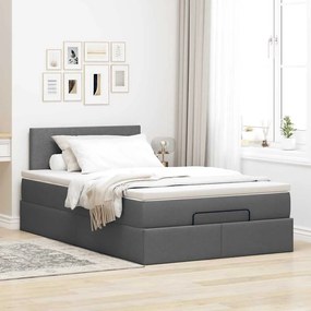 Cama otomana com colchão&amp;LEDs 120x190 cm tecido cinzento escuro
