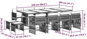 13 pcs conjunto jantar p/ jardim c/ almofadões vime PE cinzento