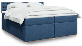 Cama com molas/colchão 200x200 cm tecido azul