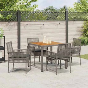 Conjunto de Jantar 5 Peças com Almofadas Cinzas em Rattan Sintético