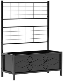 Outsunny Jardineira Elevada para O Jardim com Treliça Aço Galvanizado com Padrão de Losango 90x40x120 cm Preto | Aosom Portugal