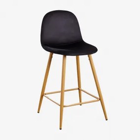 Pack De 2 Bancos Altos Em Veludo Glamm Preto & Madeira Natural & ↑65 Cm - Sklum