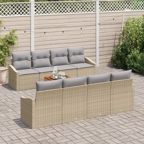 Conjunto de Sofá de Jardim de 7 Peças com Almofadas Bege Poliratan Acá