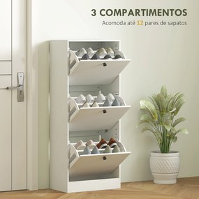 Sapateira Estreita com 3 Portas Sapateira para Entrada com Prateleiras Ajustáveis para 12 Pares de Sapatos 47x28x115 cm Branco