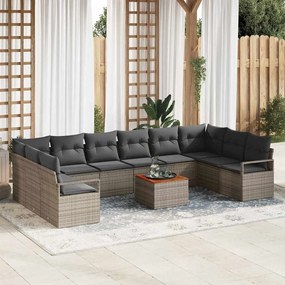 Conjunto de Sofás de Jardim vidaXL de 11 Peças com Almofadas Cinza Poliratã Acácia