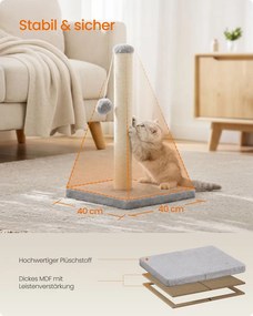 Pequena coluna para arranhar para gatos 40 x 40 x 44 cm ( com tronco de sisal e bola de pelúcia, Cinzento