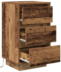 Mesa de cabeceira com luzes LED 38x34x65 cm madeira velha