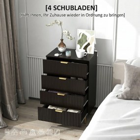 Cómoda de 4 gavetas 60 x 40 x 96 cm, móvel de arrumação moderno para quarto com puxadores e pés dourados, preto