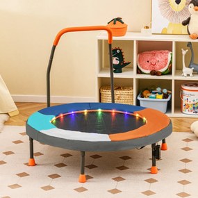 Mini-trampolim para crianças de 90 cm com luzes, dobrável, com barra de espuma e capa de segurança acolchoada multicolorida 1