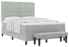 Cama Box Spring com Colchão e Banco Cinza Claro 140x190 cm Veludo