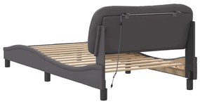 Estrutura de cama c/ luzes LED 100x200cm couro artificial cinza