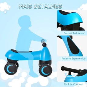 Andador para bebés acima de 18 meses tipo quadriciclo com 4 Rodas e Guidão 54x26x38cm Azul Preto