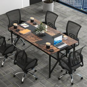 Mesa retangular para reuniões 180 x 96 x 76 cm (CADEIRAS NÃO INCLUIDAS) com prateleira de malha e passagem de cabos para 6-8 pessoas Preto + Castanho