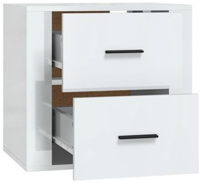 Mesa de cabeceira de parede 50x36x47 cm branco brilhante