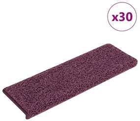 vidaXL Tapetes de escada 30 peças 65x21x4 cm roxo escuro com borda retangular