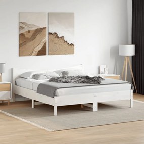 Cama sem colchão 200x200 cm madeira de pinho maciça branco