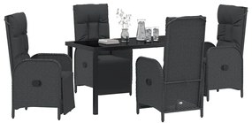 Conjunto de Jantar de Jardim com 5 Peças e Almofadas em Rattan Preto e
