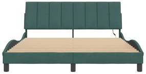 Estrutura de cama c/ luzes LED 160x200 cm veludo verde-escuro