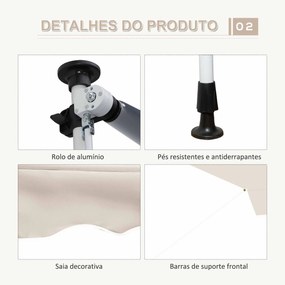 Toldo Manual Retrátil para Exterior 400x120x170-280cm Toldo Enrolável Altura Ajustável com Manivela Proteção Solar para Terraço Balcão Jardim Castanho