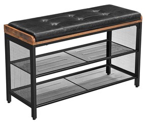 Banco de sapatos com assento acolchoado, prateleiras de malha para calçado. | VASAGLE | 80 x 30 x 48 cm | antique|preto | LBS75X.