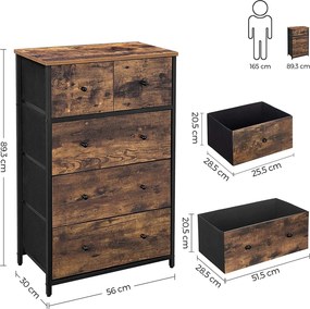 Cómoda com gavetas em tecido 56 x 30 x 89,3 cm Castanho Vintage-preto