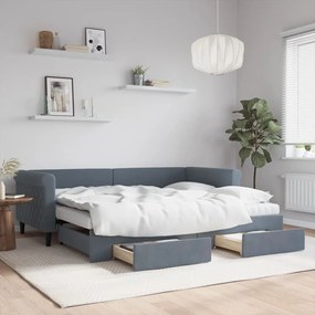 vidaXL Sofá-cama c/ gavetão e gavetas 90x200 cm veludo cinzento-escuro