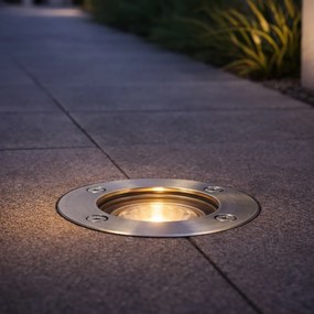 Foco de chão para exterior em aço 11cm IP67 - Basic Round