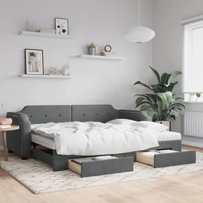 vidaXL Sofá-cama c/ gavetão e gavetas 90x190 cm tecido cinzento-escuro
