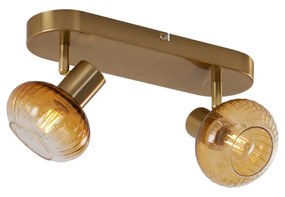 Candeeiro de teto redondo dourado com vidro âmbar 2 luzes - Teddy Moderno