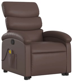 Poltrona massagens reclinável elevatória couro artif. castanho