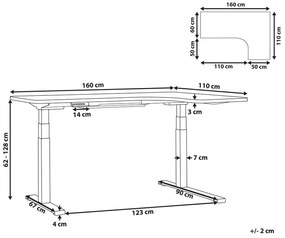 Secretária de canto à direita ajustável em branco e preto 160 x 110 cm DESTIN II Beliani