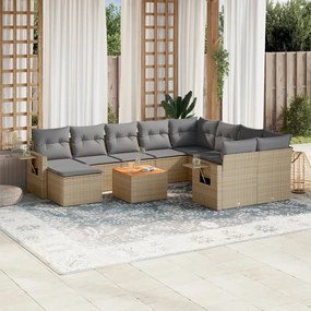 11 pcs conj. sofás jardim c/ almofadões vime PE bege misturado