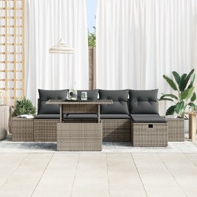 Conjunto de Sofá de Jardim com 6 Peças e Almofadas de Poliratan Cinza