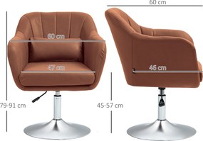 Poltrona de sala com almofadas lombares, altura ajustável, giratória a 360°, com base em metal castanho