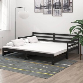 806959 vidaXL Estrutura sofá-cama de puxar 2x(90x200) cm pinho maciço preto