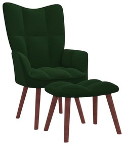 328064 vidaXL Cadeira de descanso com banco veludo verde-escuro