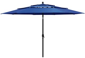 vidaXL Guarda-sol jardim 3 camadas c/ poste alumínio 3,5 m azul-ciano