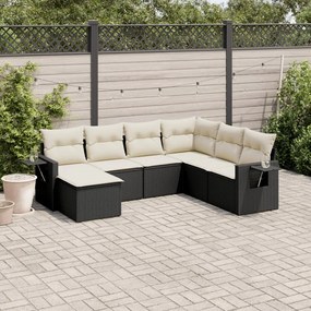 vidaXL 7 pcs conjunto de sofás p/ jardim c/ almofadões vime PE preto