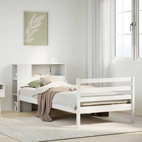 vidaXL Cama com estante sem colchão 90x200 cm pinho maciço branco