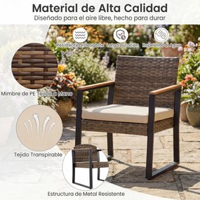 Conjunto de Mesa e 2 Cadeiras de Jardim, 40 x 40 x 40 cm, Design Ergonómico, Bege / Castanho / Preto