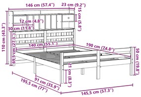 Cama com estante sem colchão 140x190 cm pinho maciço