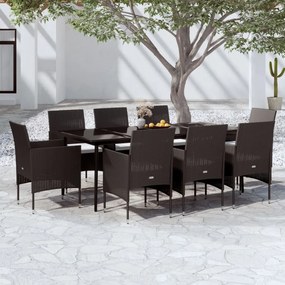 9 pcs conjunto de jantar para jardim com almofadões preto