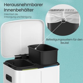 Caixote do lixo com 2 compartimentos 44,4 x 40,8 x 60,2 cm branco