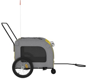 Reboque bicicleta p/ animais tecido oxford/ferro amarelo/cinza