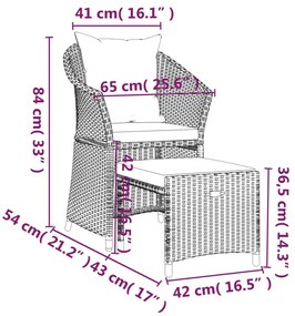 2 pcs conjunto lounge de jardim c/ almofadões vime PE cinzento