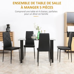 Conjunto de mesa de jantar com 4 cadeiras, tampo em vidro temperado e pés em aço, para cozinha ou sala de estar, na cor preta